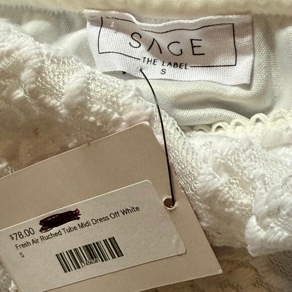 Sage The Label Fresh Air Ruched Lace Tube Midi Dress Off White Size Small - Picture 5 of 5